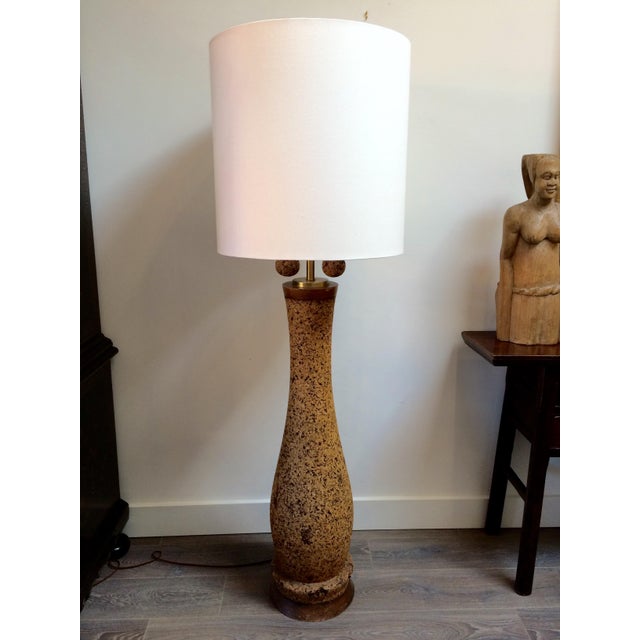 MidCentury Cork Floor Lamp With Linen Shade Chairish