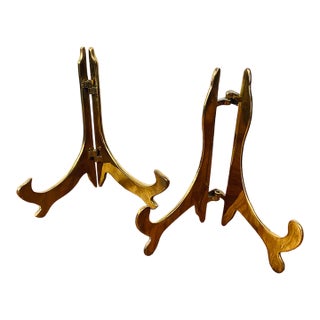 Vintage Pair of Solid Brass Hinged Plate / Art Display Easel For Sale