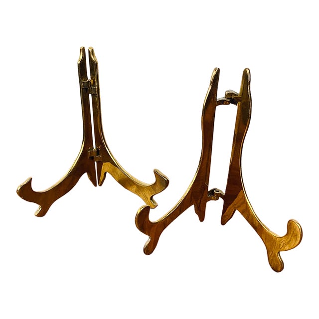 Vintage Pair of Solid Brass Hinged Plate / Art Display Easel For Sale