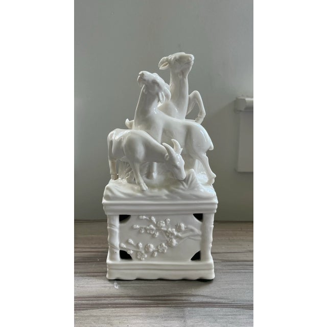 Ceramic Vintage Blanc De Chine “Three Auspicious Goats” Ceramic Figure For Sale - Image 7 of 12