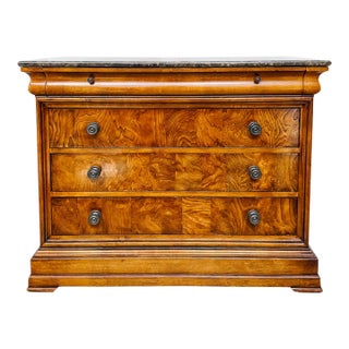 Late 20th Century Ethan Allen Townhouse Louis Philippe Burl Wood & Marble Top Commode For Sale
