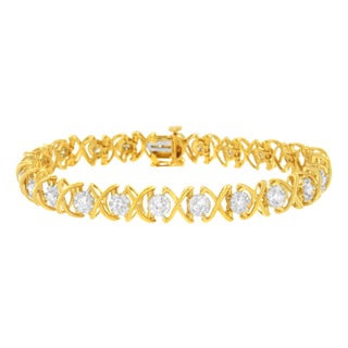 10K Yellow Gold Plated Sterling Silver 2 cttw Diamond "XOXO" Bracelet (J-K Clarity, I1-I2 Color) - Size 7.25" For Sale