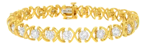 10K Yellow Gold Plated Sterling Silver 2 cttw Diamond "XOXO" Bracelet (J-K Clarity, I1-I2 Color) - Size 7.25"