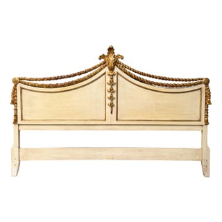 1960s French Louis XVI Neoclassical King Size Crème Peinte Headboard Attr. Karges For Sale