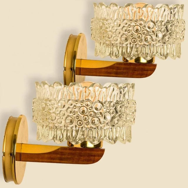 1 of the 2 beautiful brass and glass wall lights, designed in germany around the 1970s by hillebrand. These messing wall...