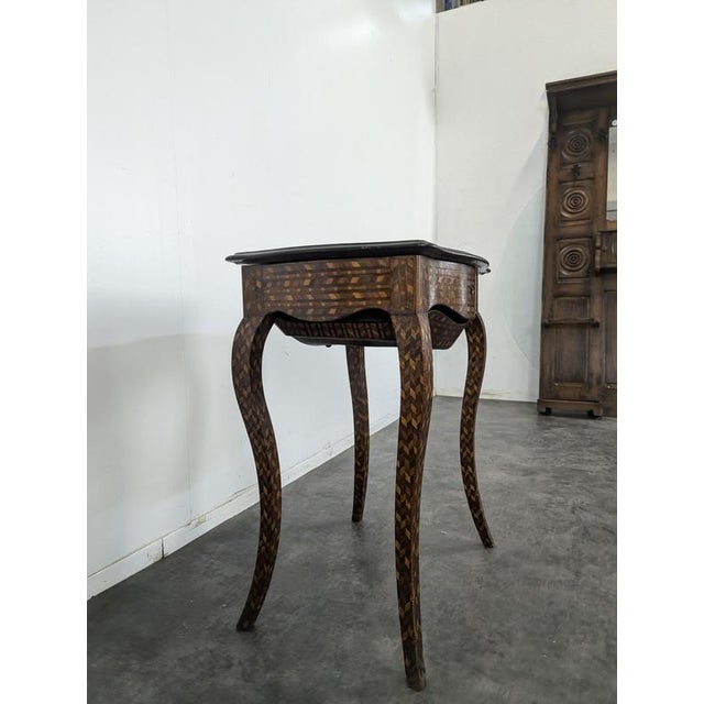 Transition-Style Marquetry Side Table For Sale - Image 3 of 10