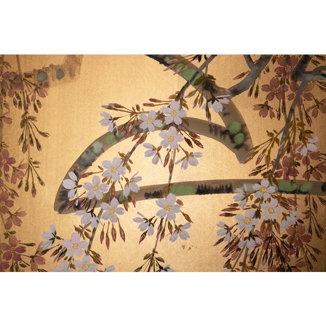 1980s Shōwa Era Japanese Byobu Screen "Blossoming Cherry Tree" For Sale In Dallas - Image 6 of 15