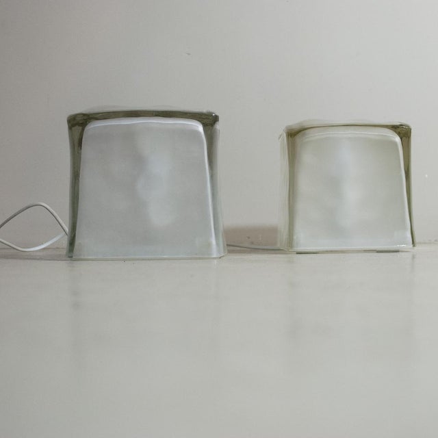 Cube-Shaped Table Lamp in Satin Glass, 1970s, in Good conditions. Designed 1970 to 1979 European Plug (up to 250V).The...