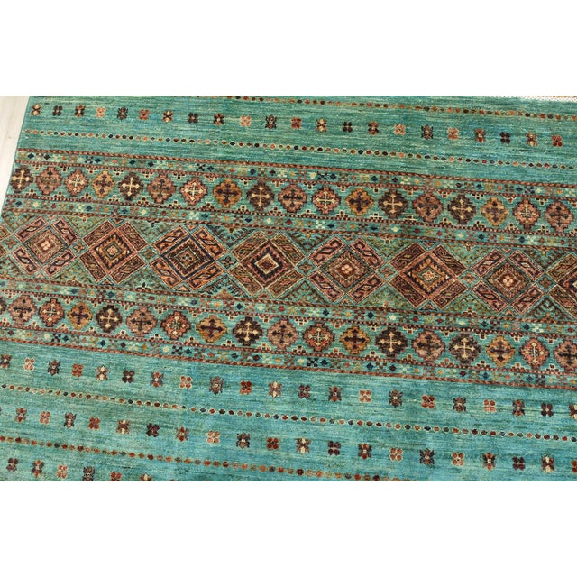 Textile Fine Khorjin Rug 7’9” X 11’3” Blue Wool Tribal Hand-Knotted Oriental Carpet For Sale - Image 7 of 15
