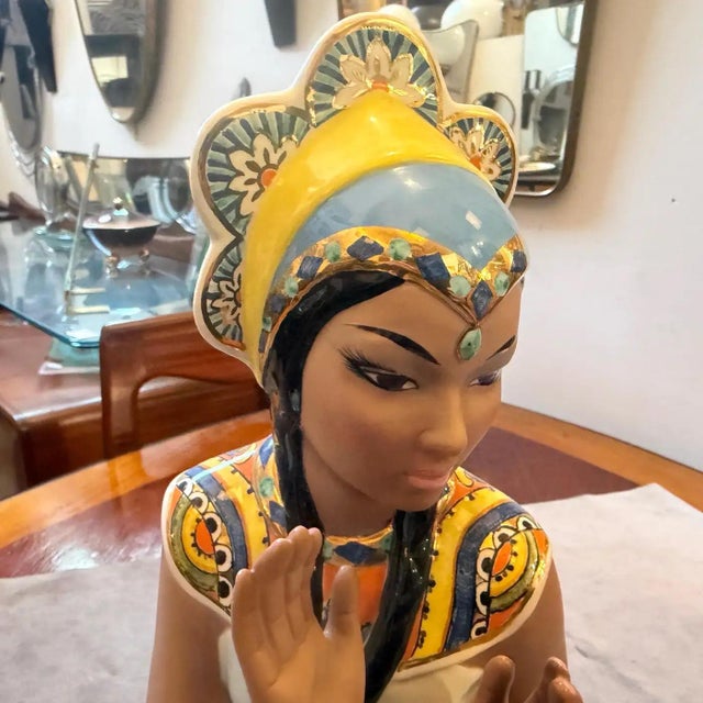 Brown 1950s. Hand-Painted Porcelain Oriental Woman Figure by Ronzan For Sale - Image 8 of 15
