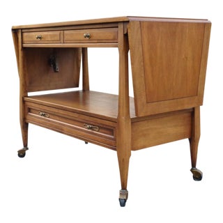 Mid Century Walnut & Mosaic Tile Serving Bar Cocktail Cart by White For Sale