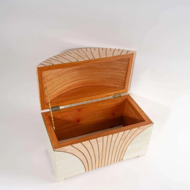 Vintage Maitland Smith Tessellated Stone Brass Inlay Treasure Chest Jewelry Box For Sale - Image 11 of 12