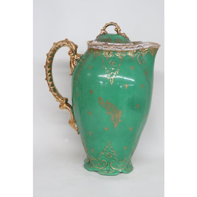 Ceramic Victoria Austria Ewer Green Gold Gilded Cameo Cherub Pitcher With Lid 4721b For Sale - Image 7 of 17