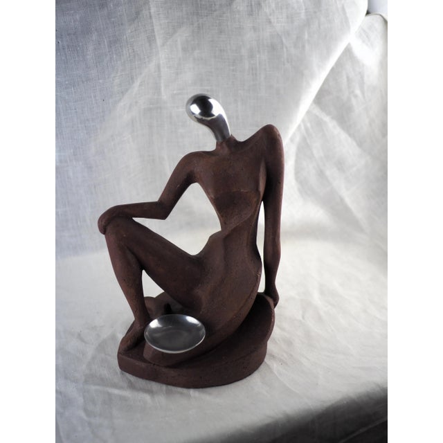 1980s 1980s Postmodern Figurative Ceramic Sculpture With Chrome Head For Sale - Image 5 of 11