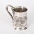 This is a delightful antique early Victorian English silver plated engraved and embossed mug bearing the makers mark of G....