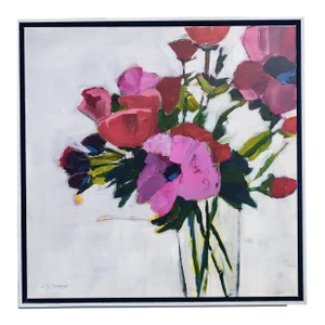 "Summer Splendor" Contemporary Post-Impressionist Floral Still Life Acrylic Painting by Linda McDonough, Framed