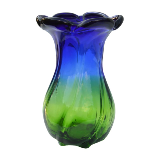 Mid-Century Handmade Blue & Green Glass Vase For Sale In New York - Image 6 of 11