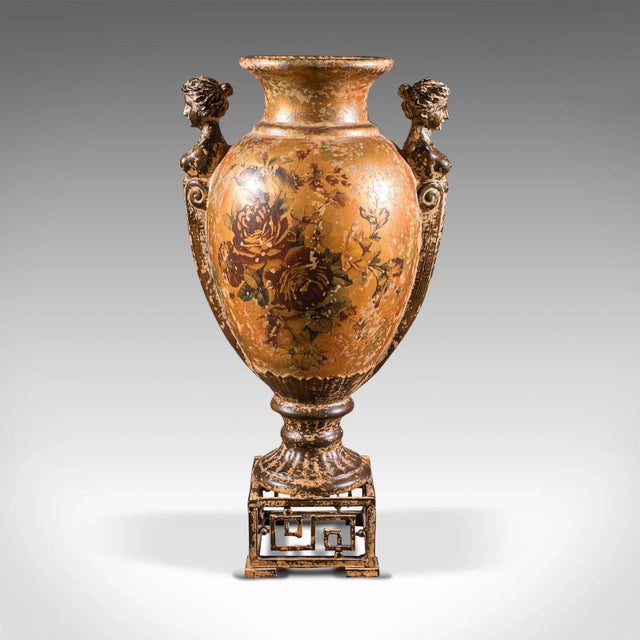 This is a tall vintage decorative vase. An Oriental, ceramic baluster urn with Italianate taste, dating to the late 20th...