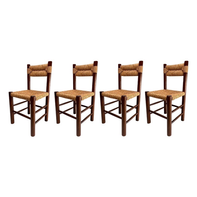 Vintage French Dining Chairs by Charlotte Perriand, 1960s, Set of 4 For Sale