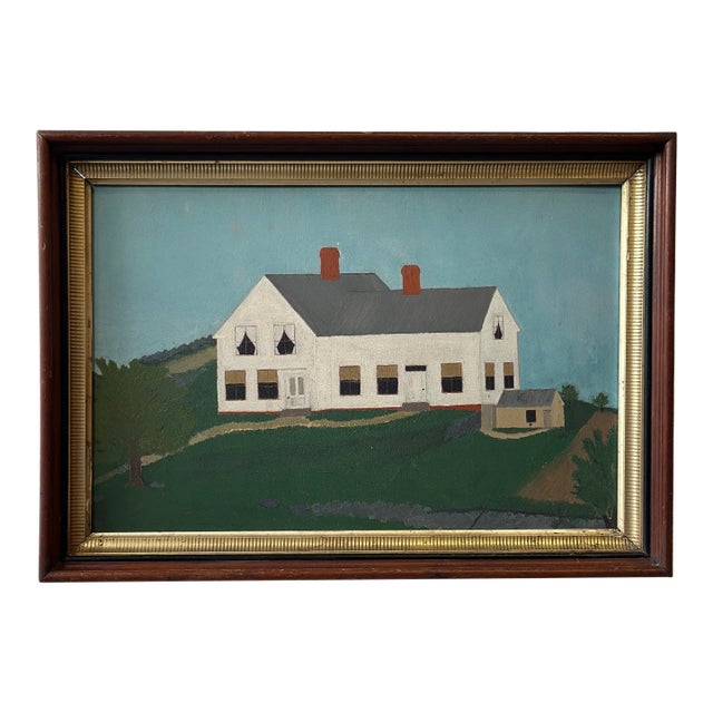 Antique Minimalist Homestead Painting, Circa Late 19th - Early 20th Century For Sale