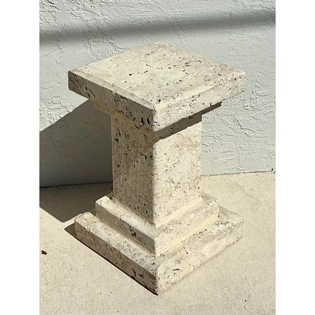 Postmodern Vintage Boho Carved Coquina Pedestal For Sale - Image 3 of 11