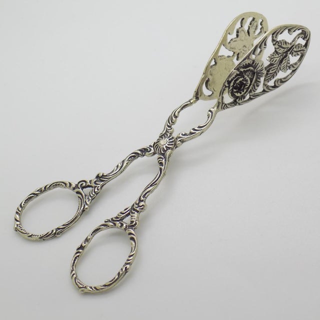 Vintage Italian Handmade Genuine Silver Decorative Sugar Cube Tonges with Rose Flower Motif, 1970s For Sale - Image 6 of 13