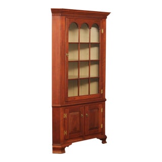 Early American Colonial Style Cherry Illuminated Corner Cabinet For Sale