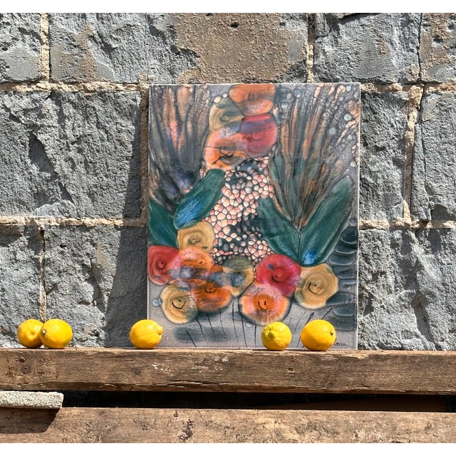 Hand-Painted Ceramic Art Wall Panel or Tile with Flower & Plant Motifs by Traute Lossau for Kupfermühle KMK Keramik, West Germany, 1960s For Sale - Image 13 of 18