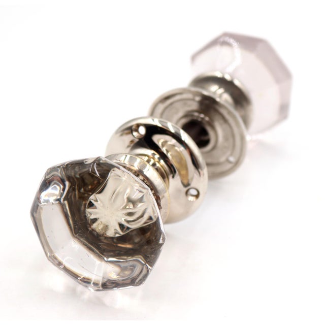 Antique Pale Purple & Clear Glass Nickeled Brass Door Knob Set For Sale - Image 4 of 5