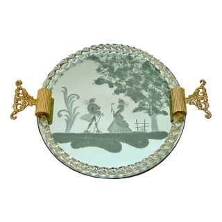 Italian Mirror-Engraved Murano Glass Serving Tray from Ercole Barovier, 1940s For Sale