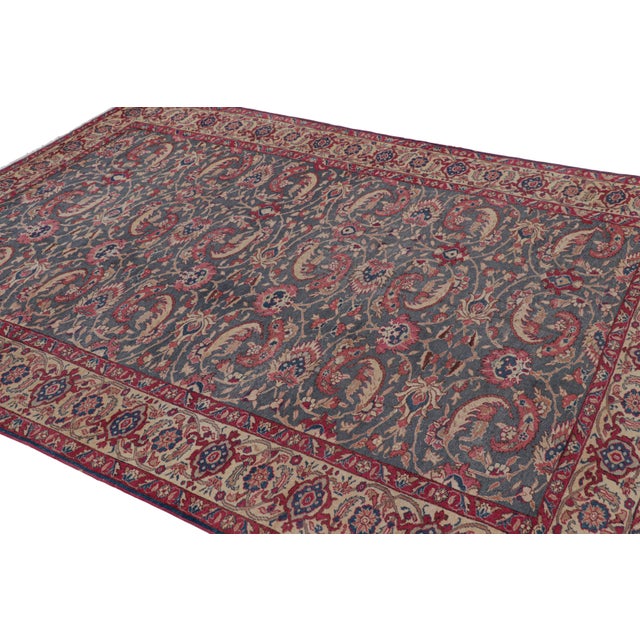 Rug & Kilim Vintage Kayseri Rug in Blue With Light Red Floral Patterns - Rug & Kilim For Sale - Image 4 of 8