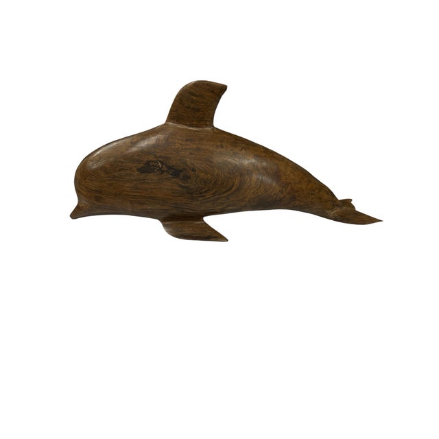 Traditional Vintage Coastal Hand Carved Burlwood Dolphin For Sale - Image 3 of 8