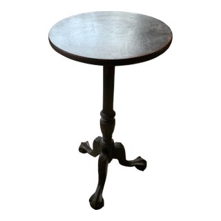 Antique Mahogany Queen Anne Candle Stand or Plant Table Worn Black Paint For Sale