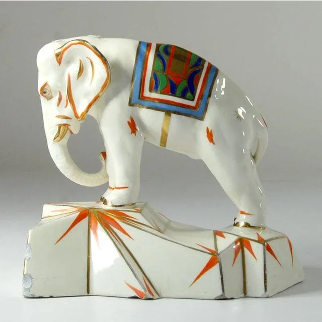 Goldenrod Handpainted Elephant Bookend Figure from Royal Dux, 1930s For Sale - Image 8 of 11