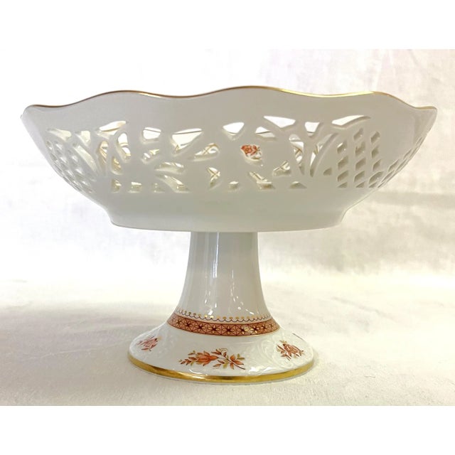 Traditional Vintage Bavaria Schumann Arzberg Germany Reticulated Porcelain Compote Dish For Sale - Image 3 of 13
