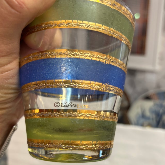 Green Blue and Gold Culver Ltd Flared Cocktail Rocks Glasses Set of 8 ...