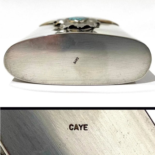 Buffalo Skull Sterling Silver and Turquoise Flask by Carol Helvey-Woolsey For Sale - Image 11 of 13