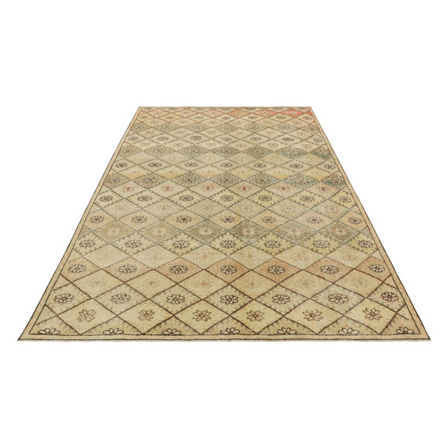 1960s Vintage Zeki Müren Rug in Beige With Polychromatic Diamond Pattern | Rug & Kilim For Sale - Image 5 of 7