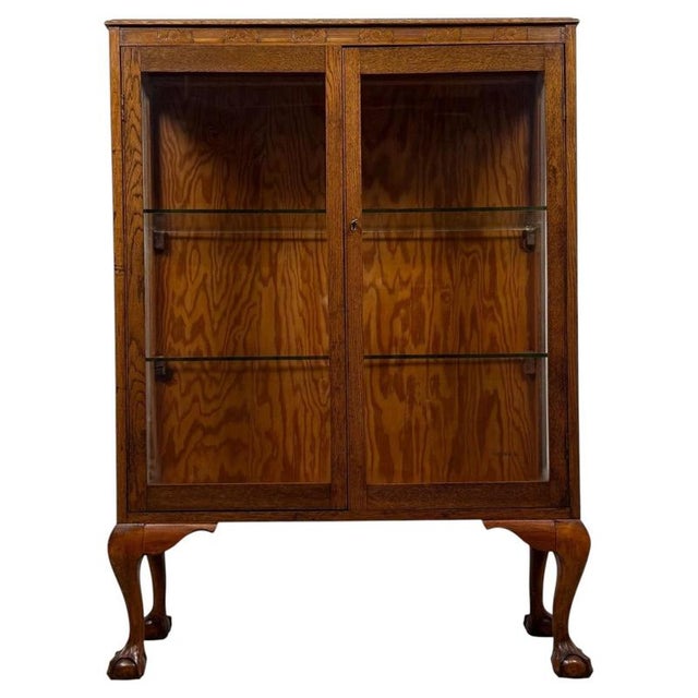 Early 20th Century Art Deco Oak Display Cabinet Vitrine, 1930s For Sale - Image 3 of 12
