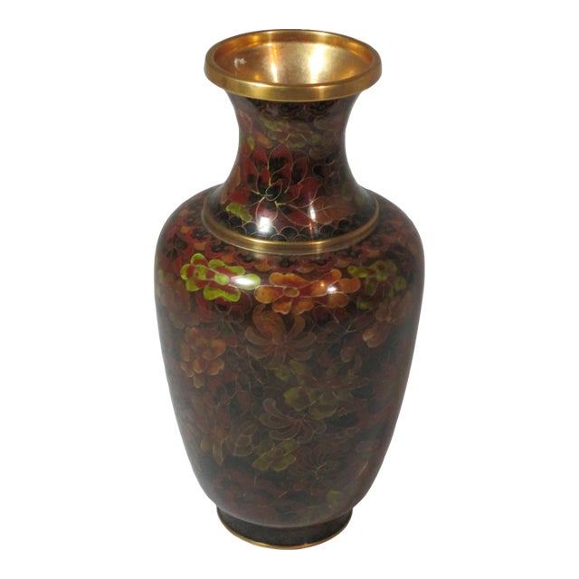 1960s Vintage Chinese Cloisonne Floral Vase For Sale