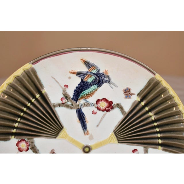 19th century majolica bird and fan pattern plate from England. There is an impressed WEDGWOOD mark on the back of the...