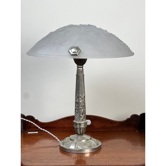 Art Deco Vintage French Art Deco Frosted Glass Table Lamp by Muller Frères Lunéville C. 1920 For Sale - Image 3 of 13