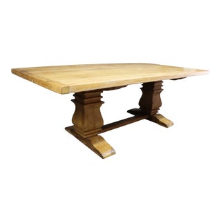 Custom Oak & Pine Trestle Base Table For Sale