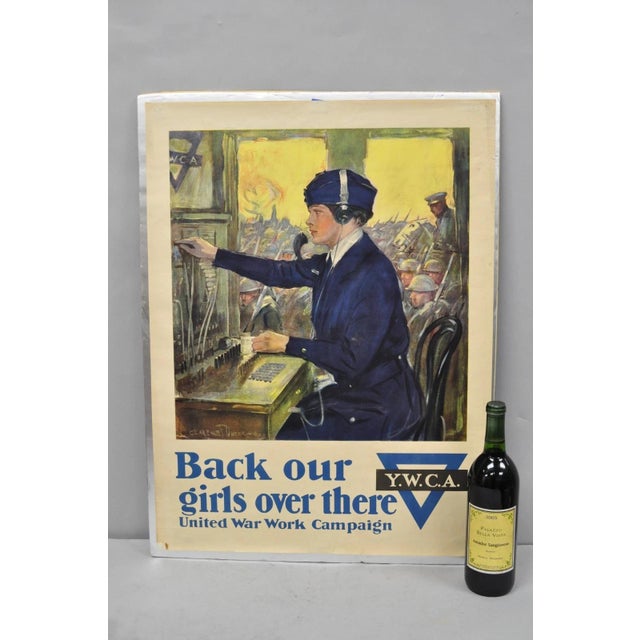 Original Vintage 1918 YWCA WWI Poster 'Back Our Girls Over There' by Clarence Underwood Taped to Board. Circa Early 20th...