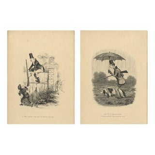 Seymour, Cockney Sportsmen in Comic Distress, 1836, Etchings, Set of 2 For Sale