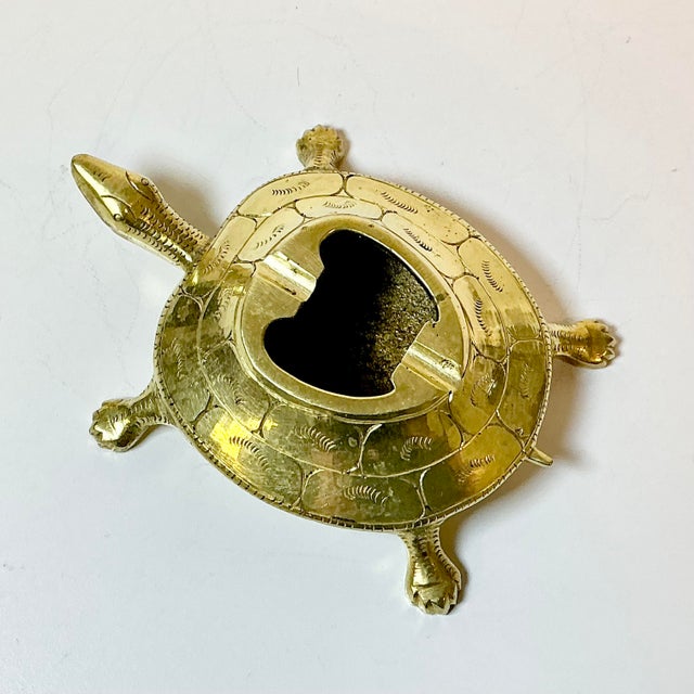 1960s Vintage Coastal Hollywood Regency Boho Chic Brass Turtle Ashtray For Sale - Image 11 of 11