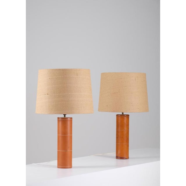 Leather Table Lamps attributed to Bergboms, Sweden, 1960s, Set of 2 For Sale - Image 9 of 11