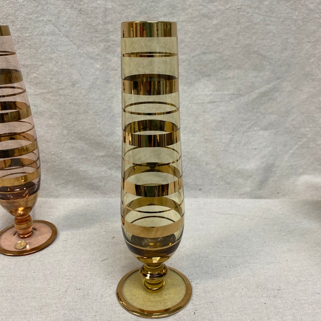 1960s Borske Sklo Glassworks Pink, Amber and Green Gold Stripe Champagne Glasses - Set of 4 For Sale In Sacramento - Image 6 of 12