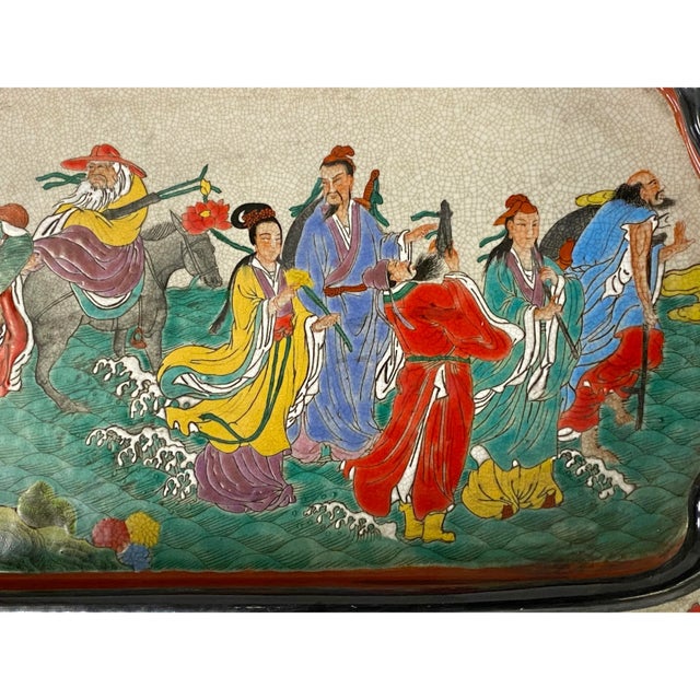 Vintage Chinese Powder Doped Color Eight Immortal Display Dish For Sale In San Francisco - Image 6 of 9
