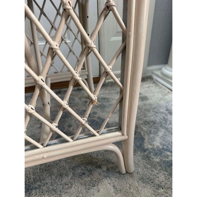 Ivory Vintage Coastal Rattan Bistro Set With Glass Table & Two Barrel Chairs For Sale - Image 8 of 18